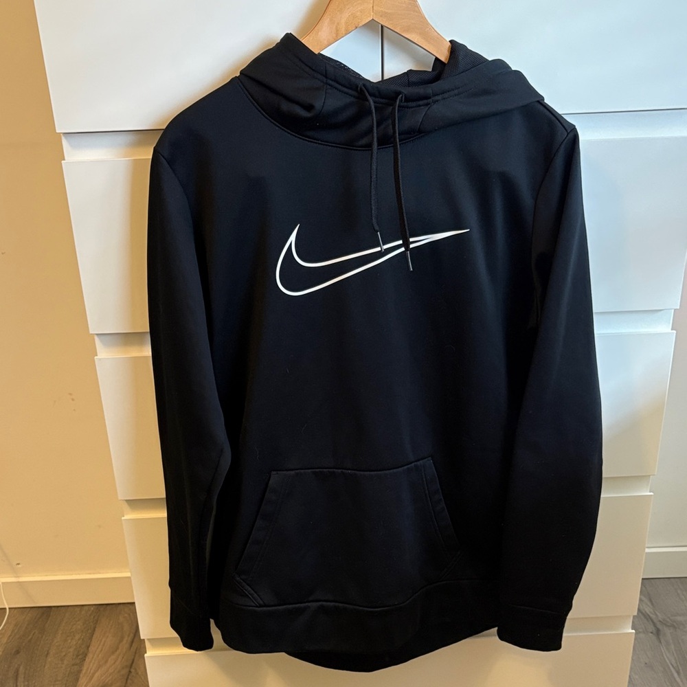 Nike Dri Fit Black Hoodie with White Swoosh Logo